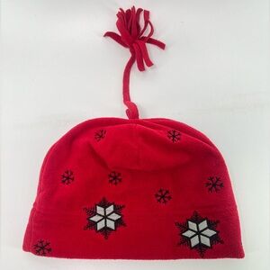 Vintage Outbrook Red Fleece Snowflake Beanie Hat with Tassel